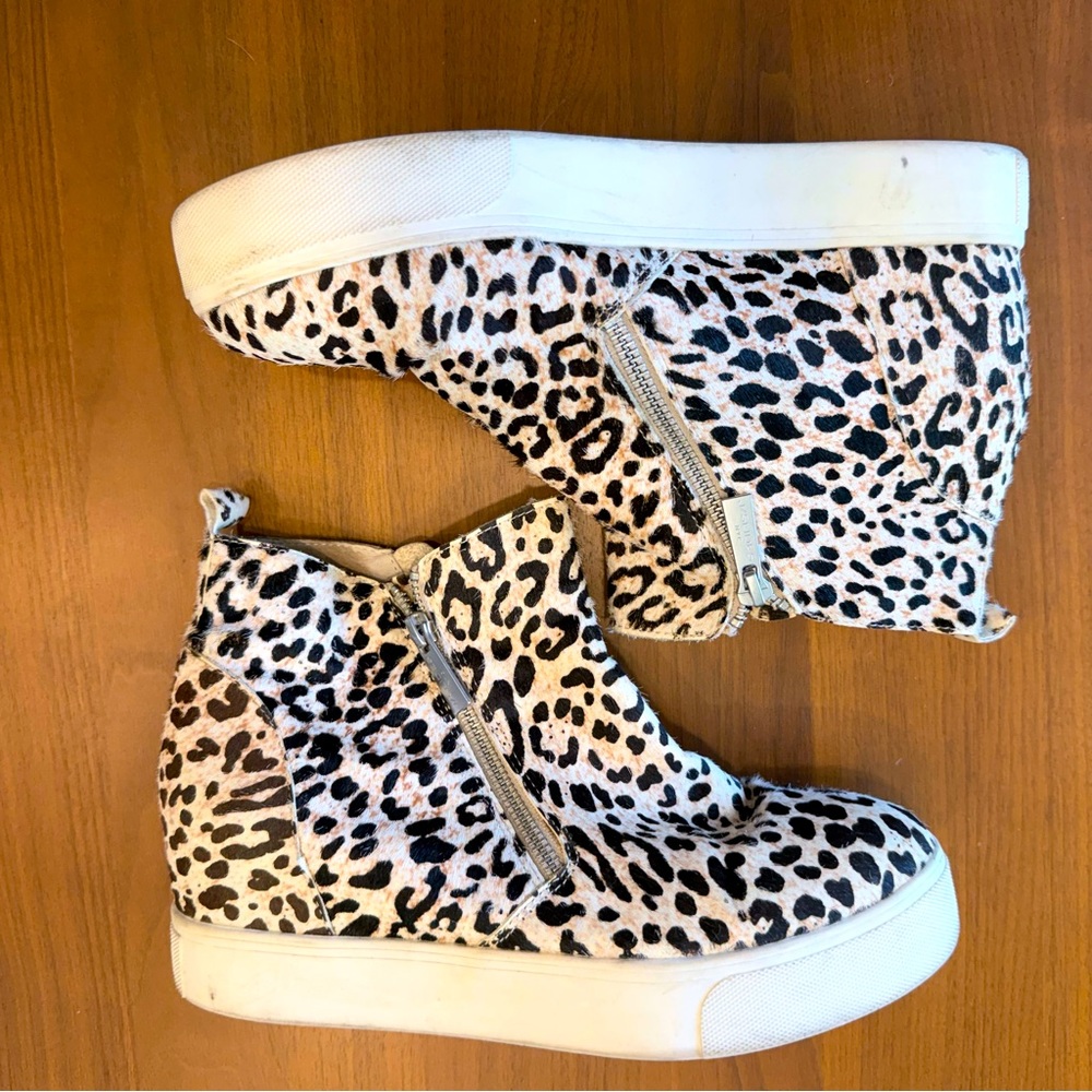 Anthropologie J/Slides Sky High-Top Calf Hair Side Zip Wedge Sneakers Size 9